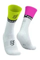 COMPRESSPORT Klasszikus kerékpáros zokni - MID COMPRESSION V2.0 - fehér/sárga/rózsaszín