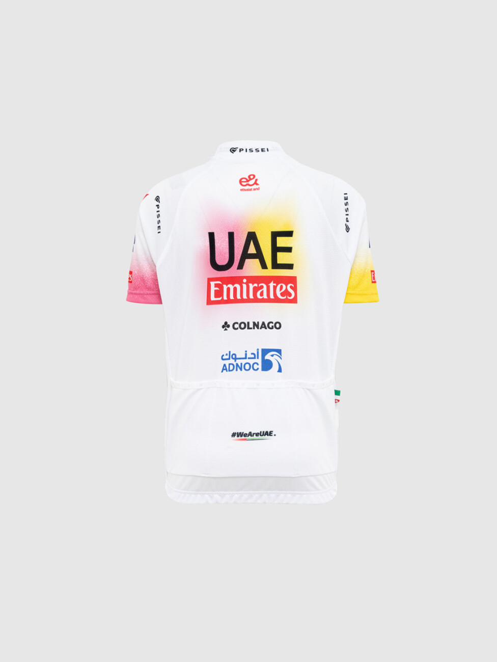 PISSEI Rövid Ujjú Kerékpáros Mez - UAE TEAM EMIRATES REPLICA - GIRO + TOUR 24 JR - Fehér/rózsaszín/sárga