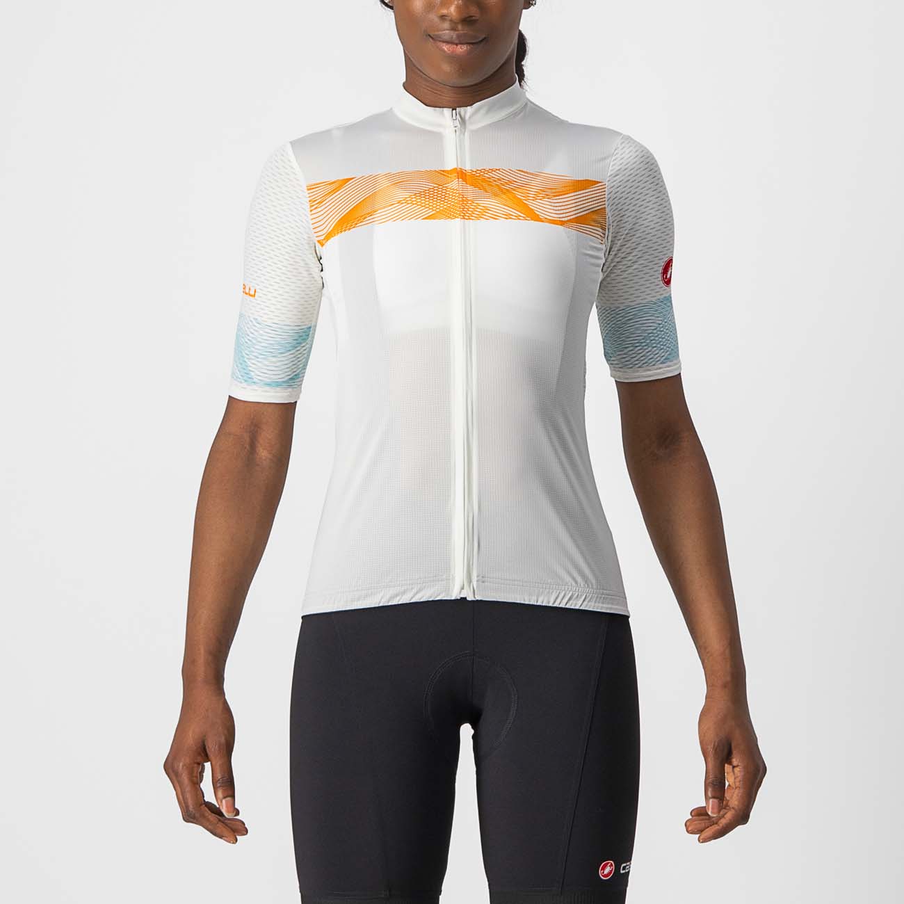CASTELLI Rövid Ujjú Kerékpáros Mez - FENICE LADY - Elefántcsont/narancssárga